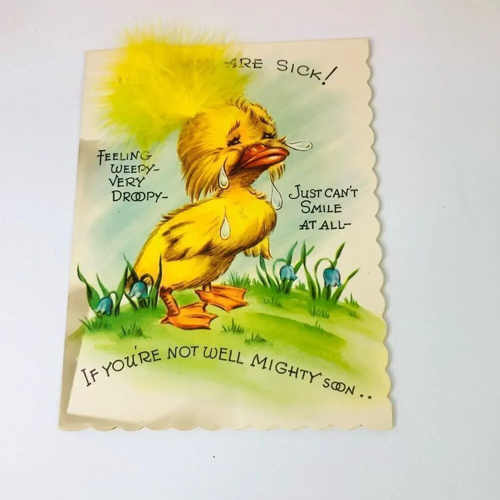 vintage 60s greeting cards lot of 4 duck bunny‎ dog feathers and glitter crafts